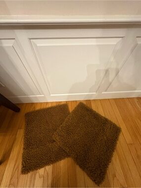 Set of 2 New Brown Curly Fuzzy Fur Throw Pillow Covers 18x18” Square OS